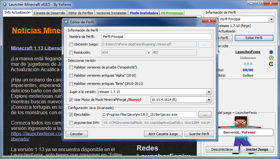 LauncherFenix Launcher Gratuito Para Minecraft